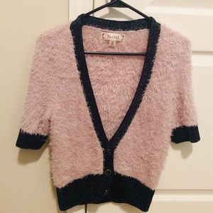 Pink and black fuzzy short sleeve cardigan